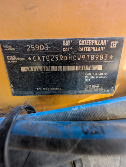 2021 Cat 259D3SF Skid Steer_Hours 3,375_SN#CW910903